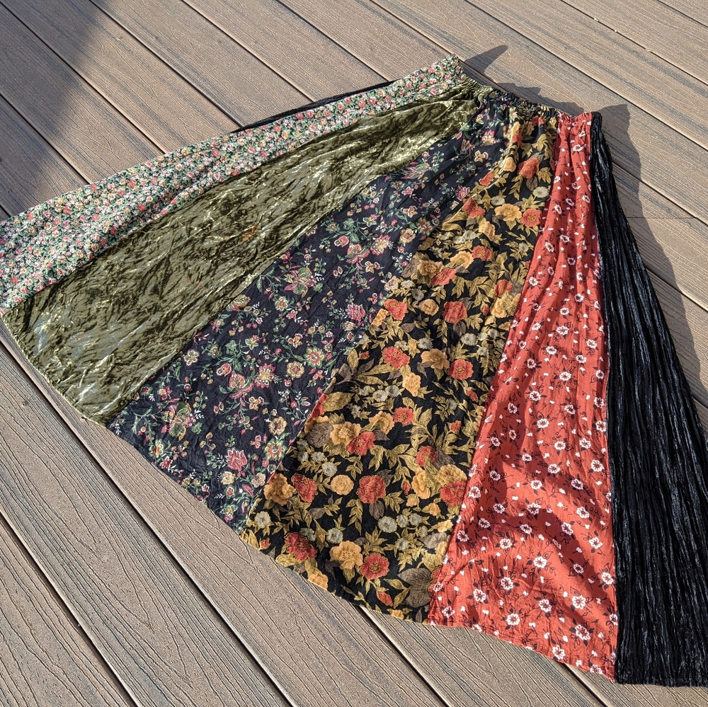 Sale.Patchwork velvet/rayon skirt midi/maxi